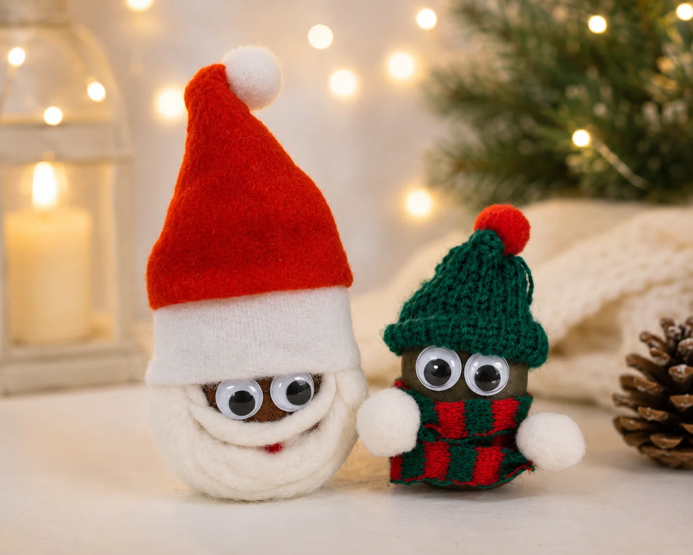 A handcrafted Stontato holiday character displayed in a warm Christmas setting